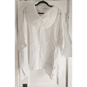 La FIXSUN cowl neck tunic 100% Linen white 3/4 sleeves Sz L USA made